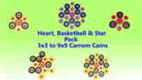 Heart, Basketball & Star Pack – 3x3 to 9x9 Carrom Coins