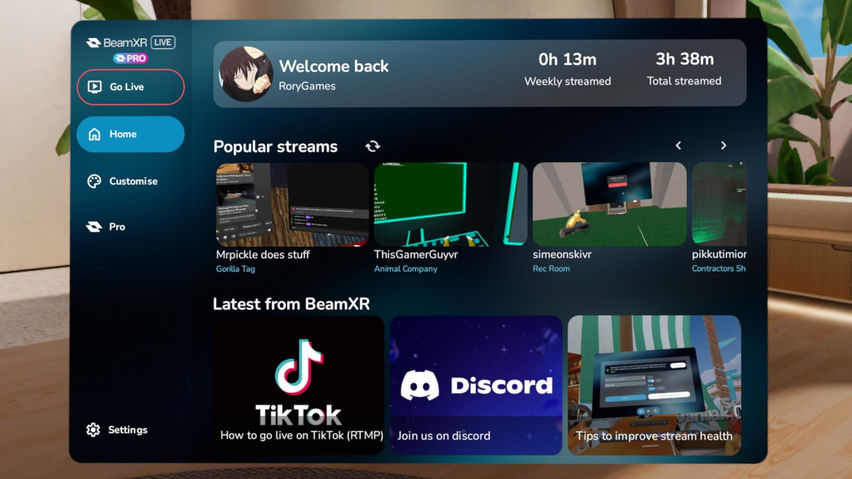 BeamXR Live - Stream to Socials
