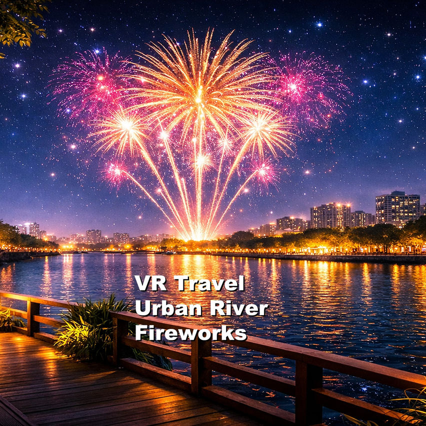VR Travel Urban River Fireworks