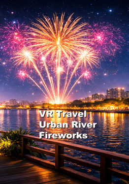 VR Travel Urban River Fireworks